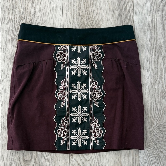 Floreat Dresses & Skirts - Floreat Burgundy and Black Embroidered Mini Skirt